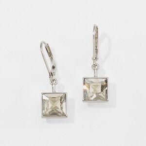 Touchstone Swarovski Silver Square Earrings